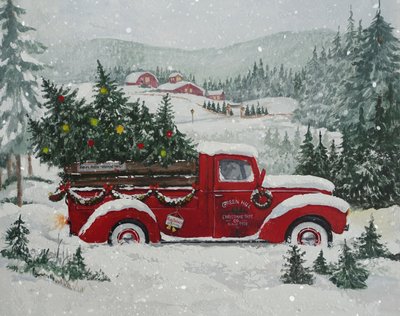 Camião vermelho na neve de Natal de Renate Holzner
