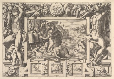 Aeëtes reúne os membros dos absintos Enquanto faz os membros se reunirem, os gregos d ..., 1563. de Rene Boyvin