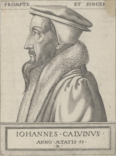 Jean Calvin (1509 - 1564), teólogo e força primária da Reforma Protestante, 53 anos de idade. de Rene Boyvin