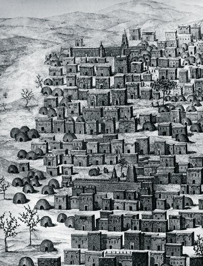 Vista da cidade de Timbuktu, Mali, gravura de Travels through Central Africa to Timbuctoo, de René Caillie (1799-1838) entre 1824 e 1828, África de Rene Caillie