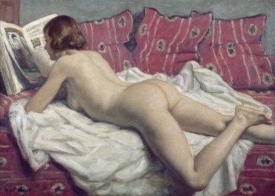 Nu sobre um Divã Cor-de-Rosa, c.1925 (óleo sobre tela) de René François Xavier Prinet