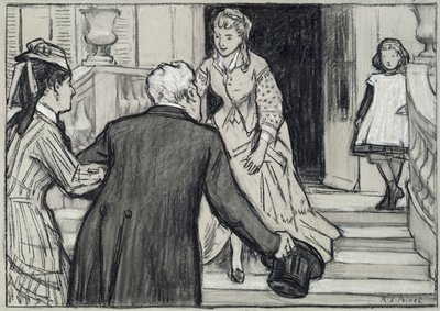A visita, ilustração de La Jeune Fille Bien Elevee de Rene Boylesve (gizes a preto e branco sobre papel) de René François Xavier Prinet