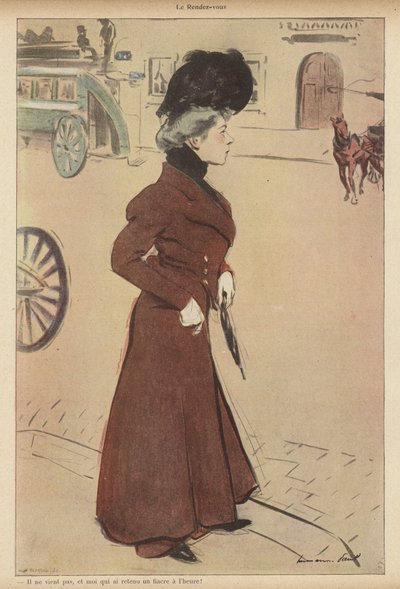 Mulher levantou-se num ponto de encontro planeado (cor litho) de Rene George Hermann Paul