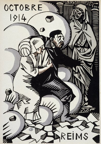 Outubro de 1914, Reims - desenho de Herman Paul - na edição "Calendário de Guerra". 1916 de Rene George Hermann Paul