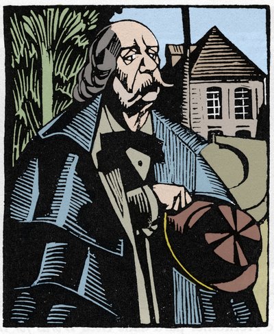Retrato de Gustave Flaubert (1821-1880). Gravura em madeira de Hermann-Paul (Hermann Paul) (1874-1940) para o livro de Louis Bertrand "Flaubert a Paris ou Le Mort Vivant". de Rene George Hermann Paul