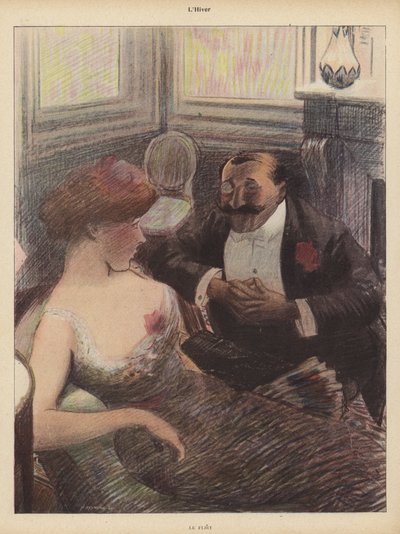 Inverno: o Flirt (cor litho) de Rene George Hermann Paul