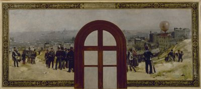Esboço para o Gabinete do Prefeito na Câmara Municipal de Paris: A partida do balão "Armand Barbès", instrução da Guarda Nacional de Rene Joseph Gilbert