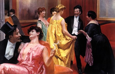 A apresentação. A casa parisiense no início do século XX. Ilustração de Rene Lelong (1871-1933) de Rene Lelong