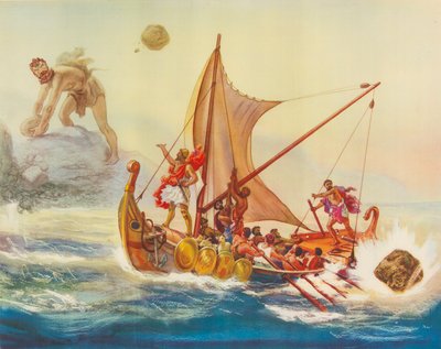 Ulisses a troçar dos ciclopes (litografia a cores) de Rene Schutzenberger