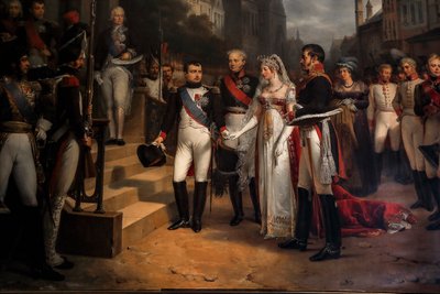 Napoleão recebe a rainha da Prússia em Tilsitt de Rene Theodore Berthon