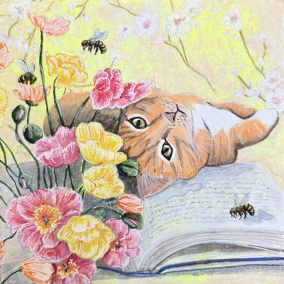 Um gato entre papoilas de Renee Machan Cottagecore Artist