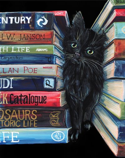 O gato curioso da biblioteca de Renee Machan Cottagecore Artist