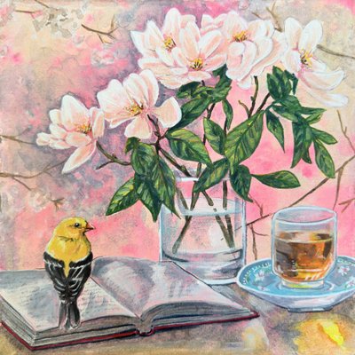 Canto de Leitura Goldfinch de Renee Machan Cottagecore Artist