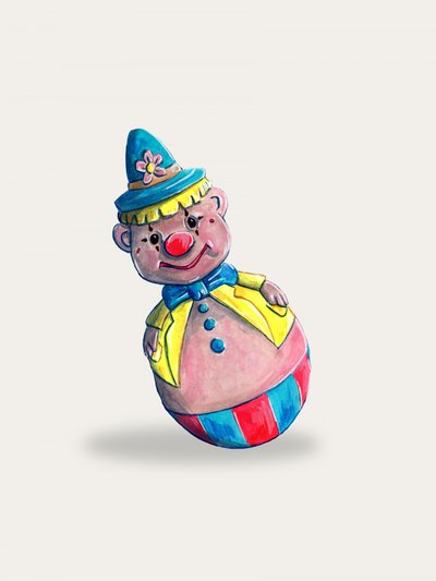 Palhaço Roly Poly Feliz de Renee Machan Cottagecore Artist