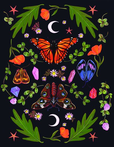 Borboletas Místicas e Cristais da Lua de Renee Machan Cottagecore Artist