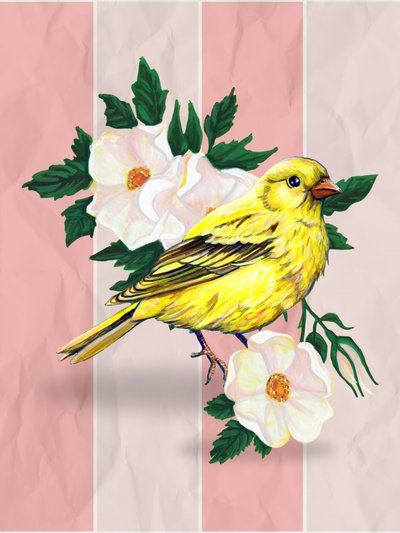 Rosas Silvestres Yellow Bird de Renee Machan Cottagecore Artist