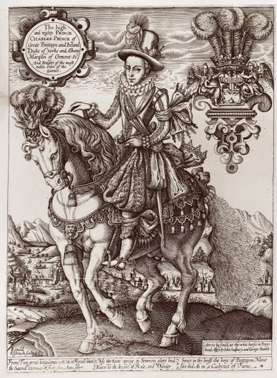 Carlos I como Príncipe de Gales a Cavalo, de &39;O Livro dos Reis&39;, 1618 de Renold Elstrack