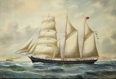 A Brigantine Minnie Sommers Off Folkestone (lápis e aguarela) de Reuben Chappell