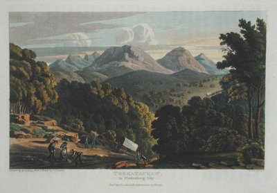 Trekatackaw in Plettenberg Bay, desenhado a partir de esboço original de R. Cocking, publicado em 1818 (gravação a cores) de Rev. Christian Ignatius (after) Latrobe