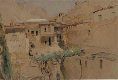 Interior de um Convento, Monte Sinai, 1841 (wc, caneta, guache sobre papel) de Rev. Edward Thomas Daniell