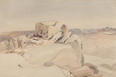 A Cimeira do Monte Sinai ou Jebel Musa, 1840 (wc, grafite e bodycolour em papel tufado bege) de Rev. Edward Thomas Daniell