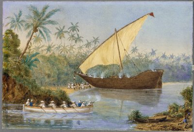 O HMS "London" persegue um dhow de escravatura perto de Zanzibar de Rev. Robert Ross Lewin