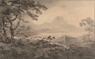 Um lago com montanhas que se elevam para além das montanhas de Rev. William Gilpin
