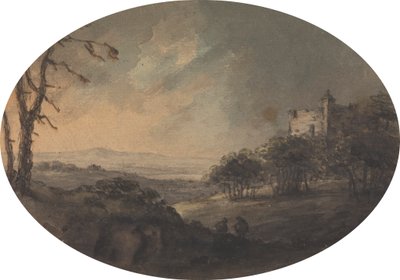 Paisagem com Dois Homens numa Colina e um Castelo à Distância de Rev. William Gilpin