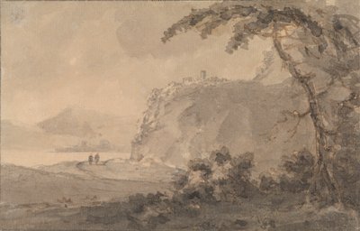 Duas figuras numa estrada junto a um lago de Rev. William Gilpin