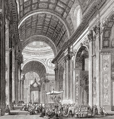 Uma procissão no interior da Basílica de São Pedro, Cidade do Vaticano, Roma, Itália, no final do século XIX. De Italian Pictures do Rev. Samuel Manning, publicado por volta de 1890. de Reverend Samuel Manning