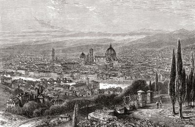 Vista de Florença, Toscana, Itália, a partir do terraço de San Miniato, no final do século XIX. De Italian Pictures do Rev. Samuel Manning, publicado por volta de 1890. de Reverend Samuel Manning