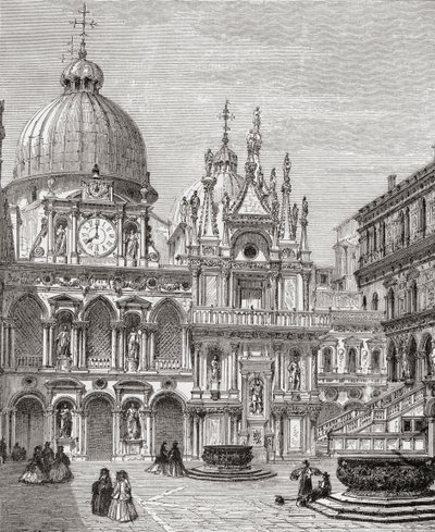 Pátio do Palácio Ducal, Veneza, Itália, no final do século XIX. De Italian Pictures by Rev. Samuel Manning, publicado por volta de 1890. de Reverend Samuel Manning
