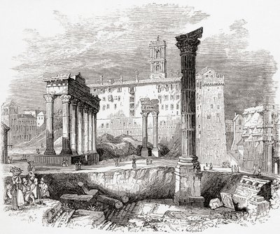 No Fórum, olhando para o Capitólio, Roma, Itália, no final do século XIX. De Italian Pictures do Rev. Samuel Manning, publicado por volta de 1890. de Reverend Samuel Manning