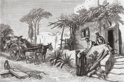 Frades mendicantes perto de Nápoles, Itália, no final do século XIX. De Italian Pictures do Rev. Samuel Manning, publicado por volta de 1890. de Reverend Samuel Manning