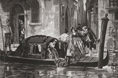 Passageiros a sair de uma gôndola no Grande Canal, Veneza, Itália, no final do século XIX. De Italian Pictures do Rev. Samuel Manning, publicado por volta de 1890. de Reverend Samuel Manning