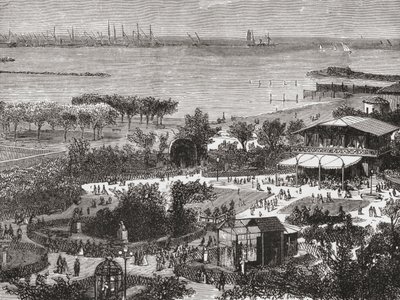 Jardins públicos e estrada de Livorno, também conhecida como Leghorn, Toscana, Itália, no final do século XIX. De Italian Pictures do Rev. Samuel Manning, publicado por volta de 1890. de Reverend Samuel Manning