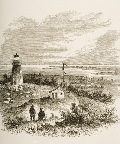 Sandy Hook New Jersey, vista do farol na década de 1870, c.1880 de Reverend Samuel Manning