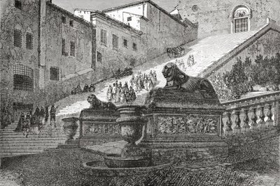 Escadaria que conduz à Basílica de Santa Maria do Altar do Céu, Roma, Itália, no final do século XIX. De Italian Pictures do Rev. Samuel Manning, publicado em 1890. de Reverend Samuel Manning