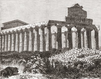 Templo em Paestum, Itália, no final do século XIX. De Italian Pictures do Rev. Samuel Manning, publicado por volta de 1890. de Reverend Samuel Manning