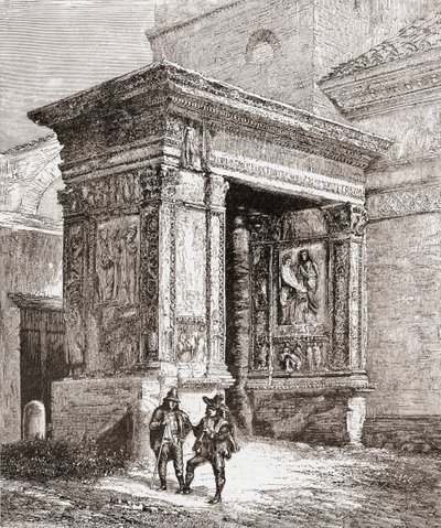 O Arcus Argentariorum, na parede ocidental da igreja de San Giorgio al Velabro, Roma, Itália, no final do século XIX. De Italian Pictures by Rev. Samuel Manning, publicado em 1890. de Reverend Samuel Manning
