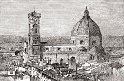 O Duomo e o Campanário da Basílica de Santa Maria del Fiore, Piazza del Duomo, Florença, Itália, no final do século XIX. De Italian Pictures by Rev. Samuel Manning, publicado por volta de 1890. de Reverend Samuel Manning