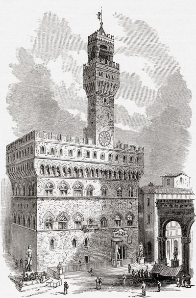 O Palazzo Vecchio, Florença, Toscana, Itália, no final do século XIX. De Italian Pictures by Rev. Samuel Manning, publicado em 1890. de Reverend Samuel Manning