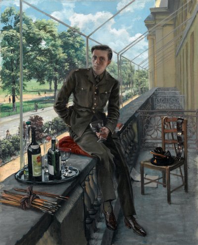 Auto-retrato de Rex Whistlers em uniforme da guarda galesa, Maio de 1940 (óleo sobre tela) de Rex Whistler