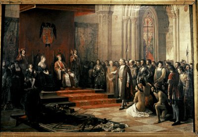 Colombo com os reis católicos (Isabel e Fernando) de... de Ricardo Balaca y Canseco
