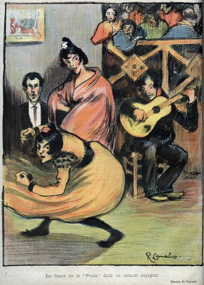 A dança da galinha num cabaré espanhol - desenho de R. Canals em Le Rire de 1898 - de Ricardo Canals y Llambi