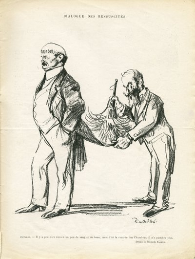 Ilustração de Ricardo Flores (1878-1918) em Le Rire, 09/05/14 - Diálogo de Ressucitos - Marrocos, Agadir - Ceccaldi de Ricardo Flores