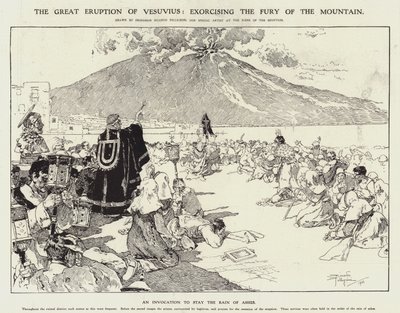 A grande erupção do Vesúvio: exorcizando a fúria da montanha (gravura) de Riccardo Pellegrini