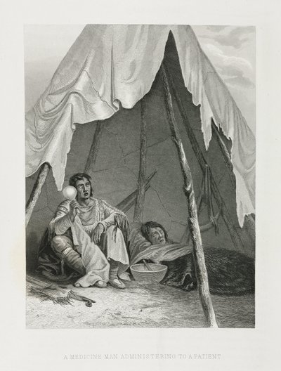 Um homem de medicina que administra a um paciente, América do Norte de John Pardon
