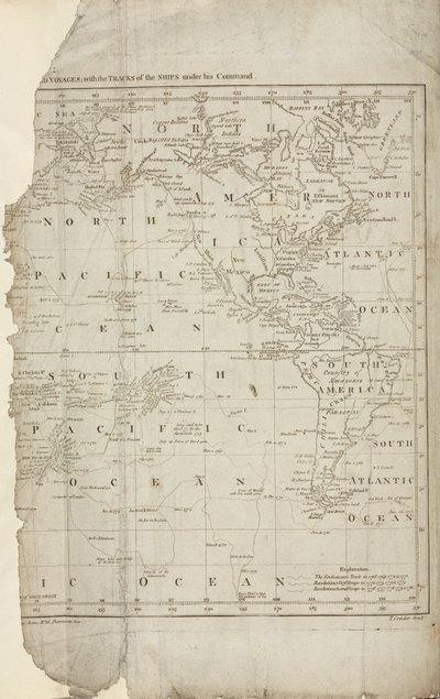 Mapa das viagens de Cook, c 1780 de John Pardon