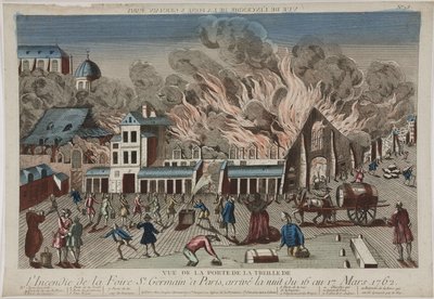 Vista do incêndio em St Germain, Paris de John Pardon